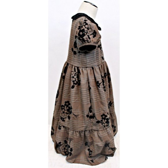 Laura Ashley London Girls Dress Brown Plaid Black Velvet Collar & Flowers Sz 6 - Picture 5 of 10